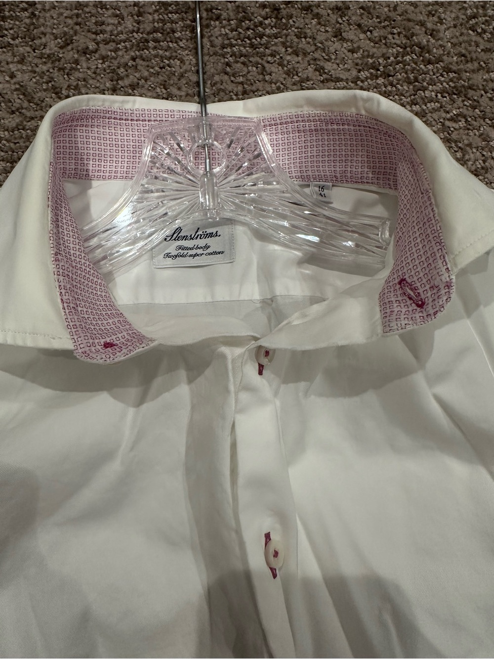 Stenstroms fitted body White Dress Shirt with Pink Contrast Collar by Stenströms